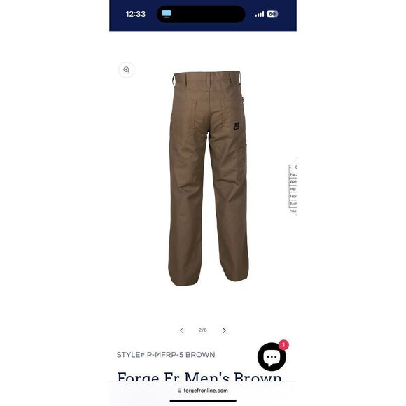 New Forge Fr Men's Brown Canvas Pant 40x34 Originally $92 - Picture 4 of 8